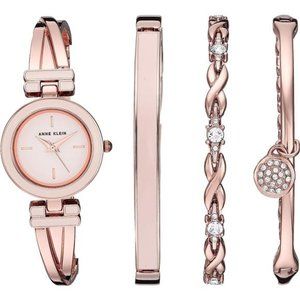 Anne Klein Women's Bangle Watch and Premium Crystal Accented Bracelet Set